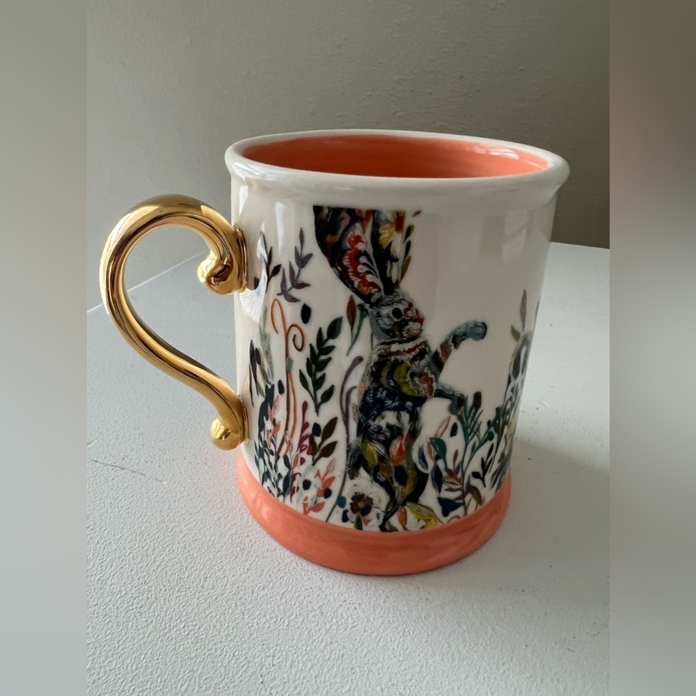 ANTHROPOLOGIE | Dancing Hares | Coffee Mug | Starla M. Halfmann | Peach gold